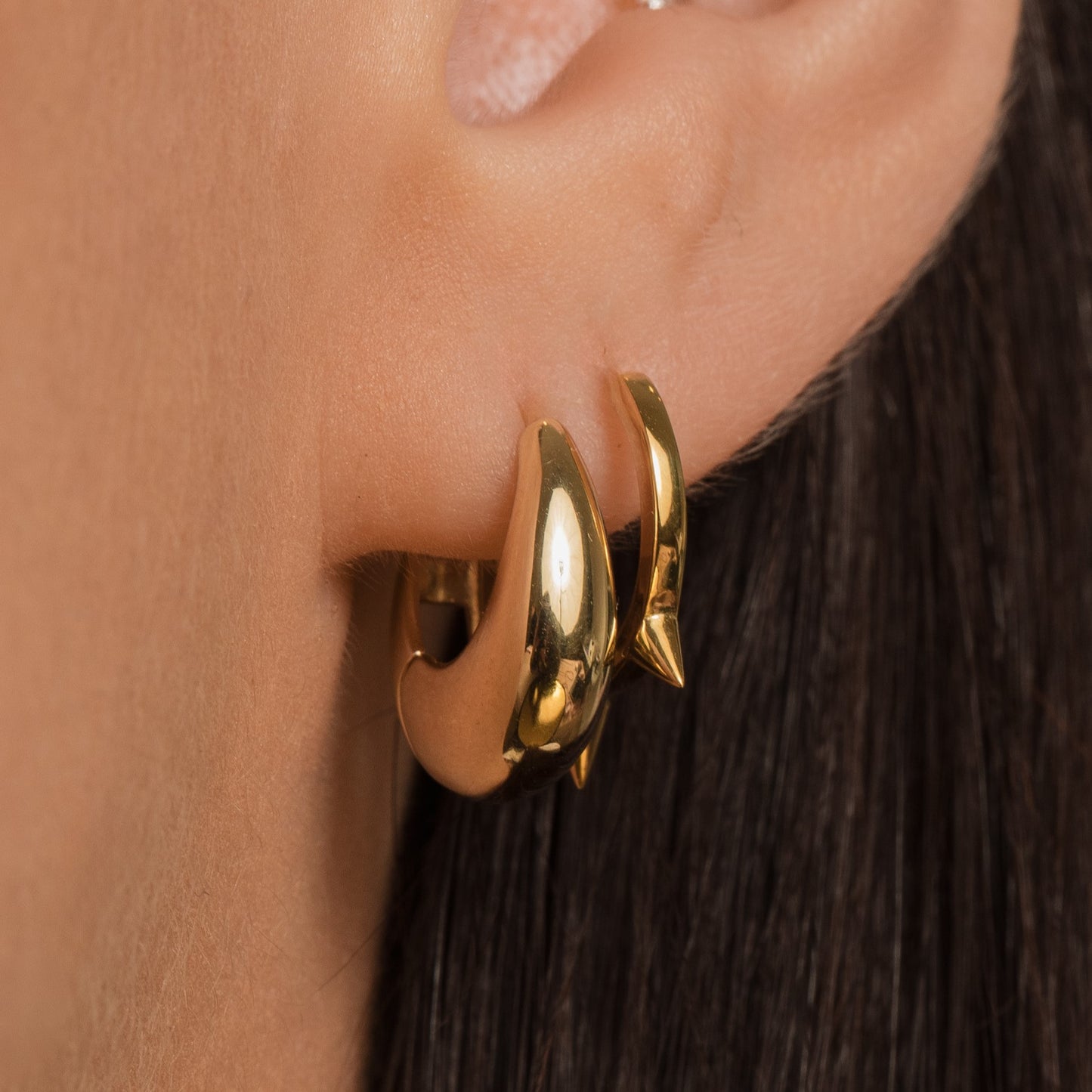 9k solid yellow gold Domed huggie earring pair