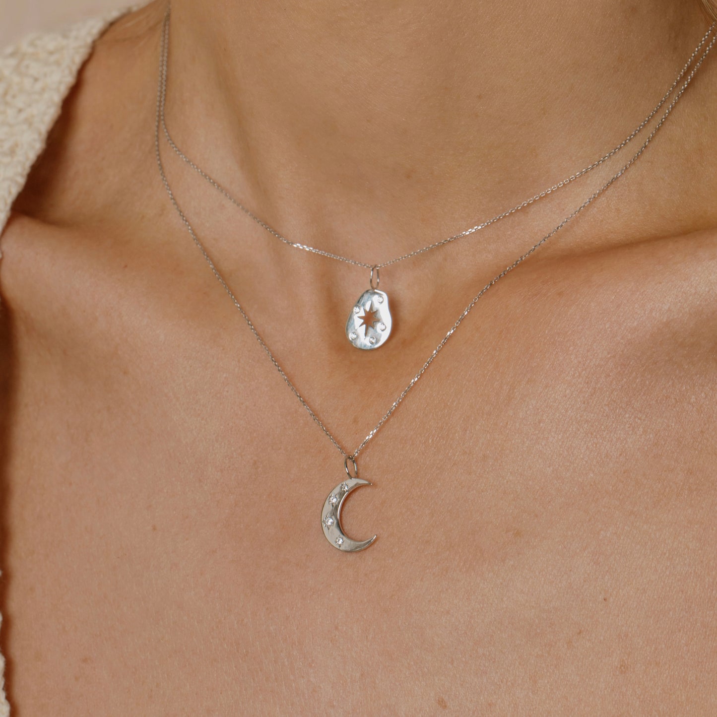 Hayley B Daines X Laura Bond - 9k solid white gold crescent moon pendant