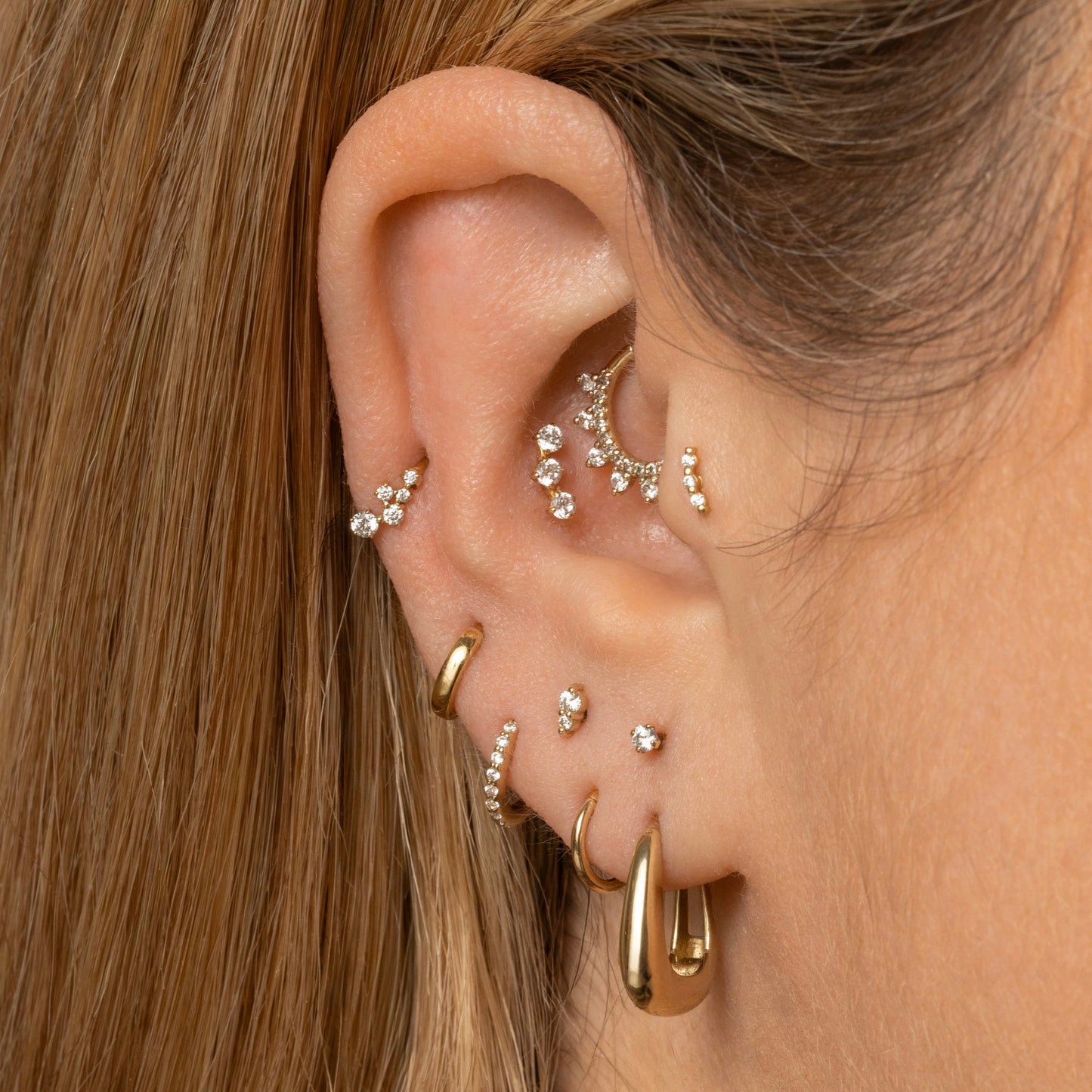 9k solid yellow gold constellation mini huggie earring