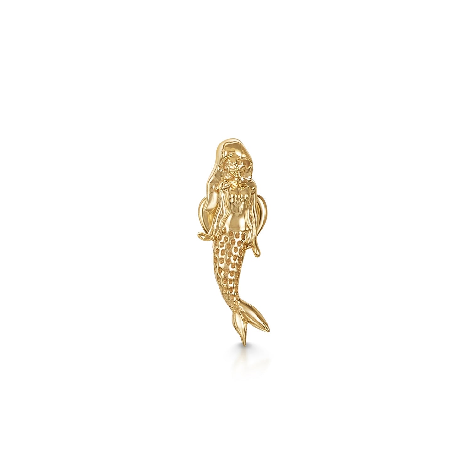 14k solid yellow gold mermaid flat back labret stud earring 8mm (right) Cartilage Studs Laura Bond Maria Tash