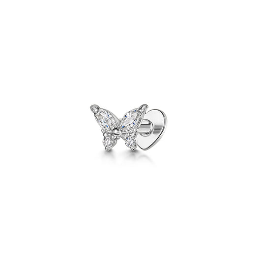 14k solid white gold tiny butterfly flat back labret stud earring 8mm Cartilage Studs Laura Bond Maria Tash