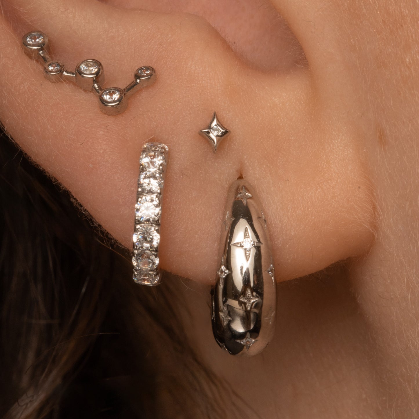 9k solid white gold nuit étoilée Domed huggie earring pair Earring Pairs LAURA BOND Maria Tash