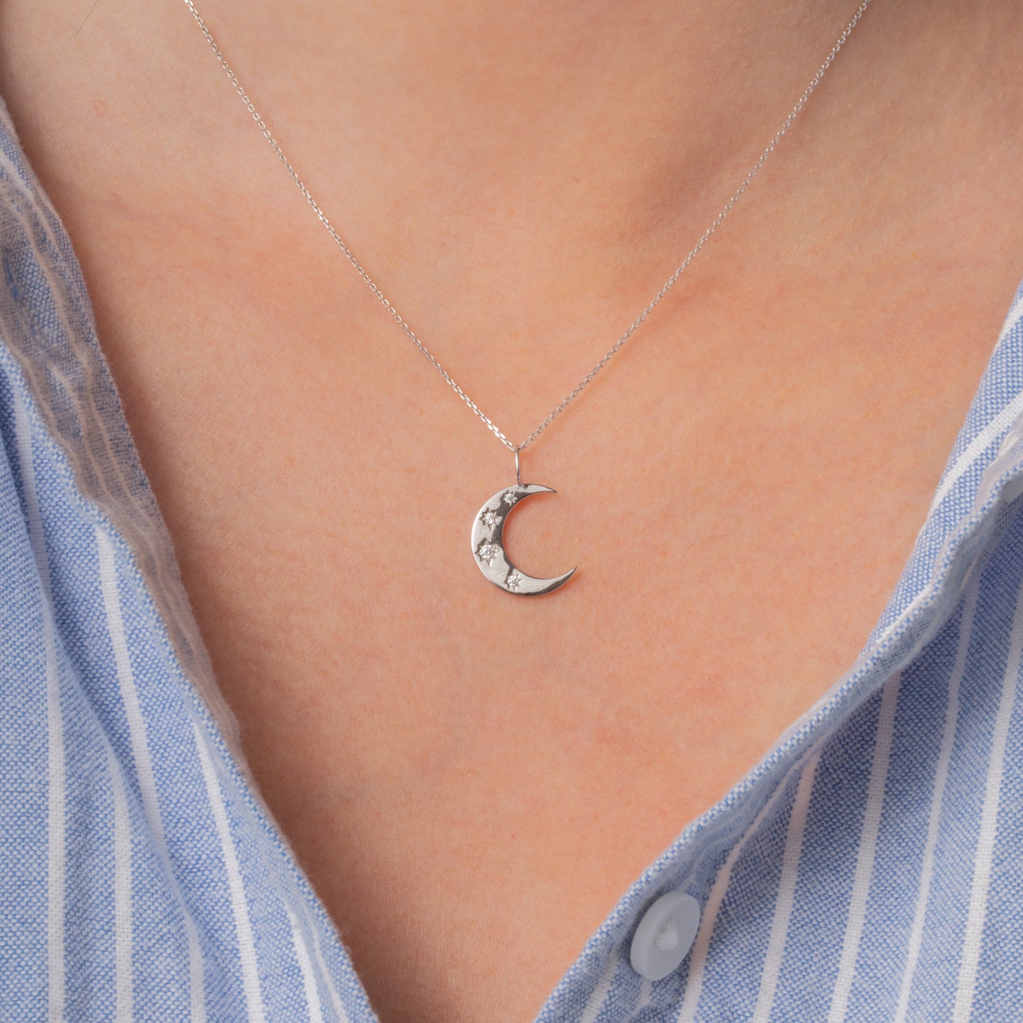 Hayley B Daines X Laura Bond - 9k solid white gold crescent moon pendant