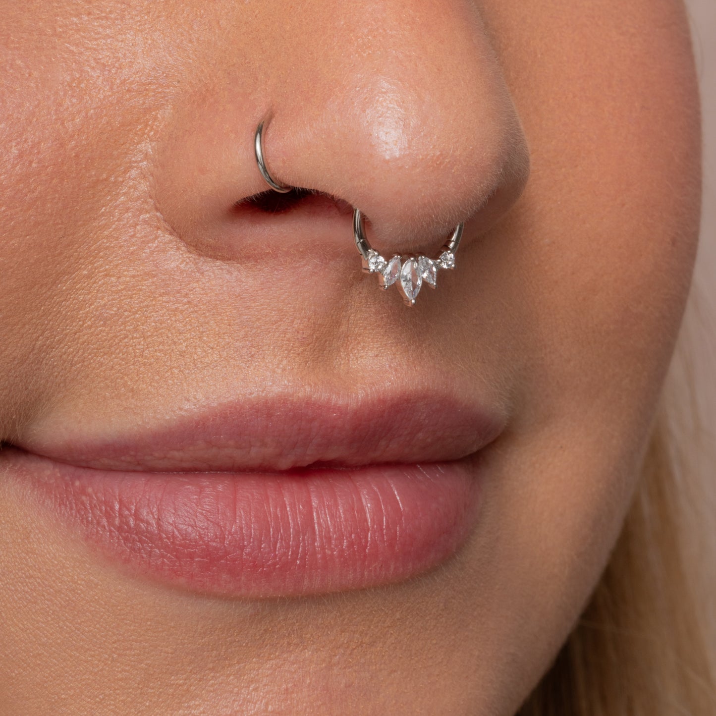 Hayley B Daines x Laura Bond - 9k solid white gold 9mm 16g Arwen crystal pavé hoop for daith or septum