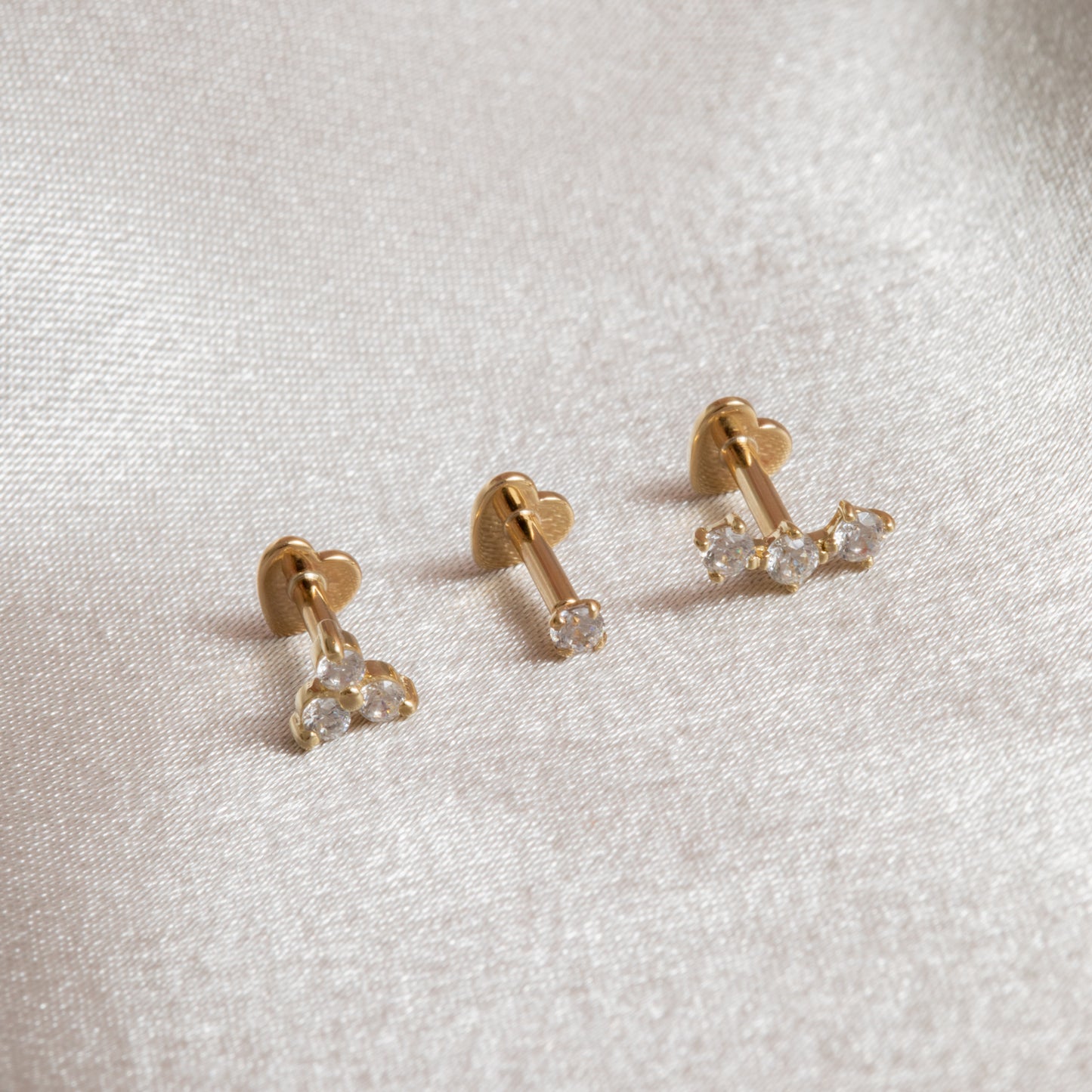 The classic stacking set - 9k solid yellow gold flat back labret stud earring set