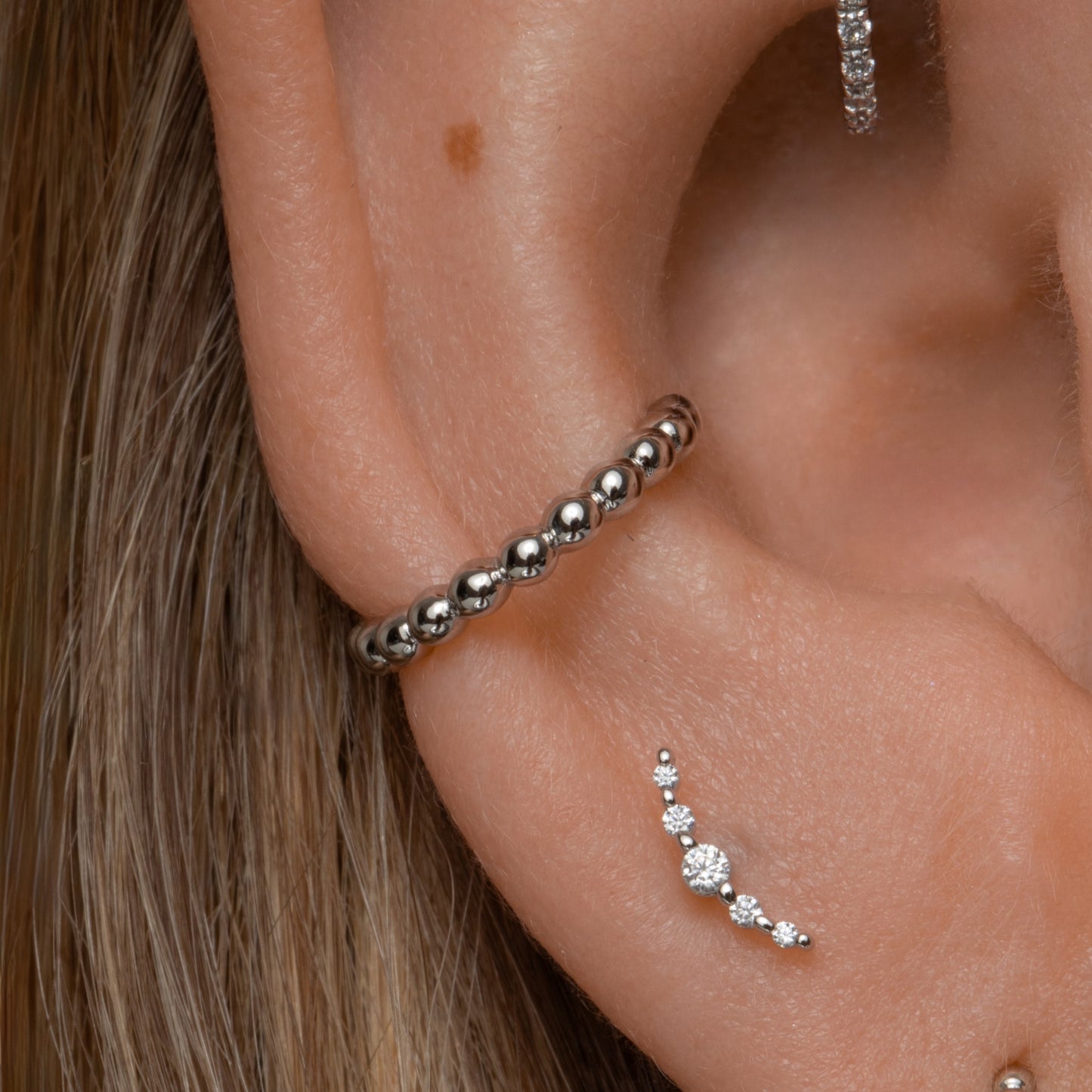 Hayley B Daines X Laura Bond - 9k solid white gold 10mm Bonnie beaded ear cuff