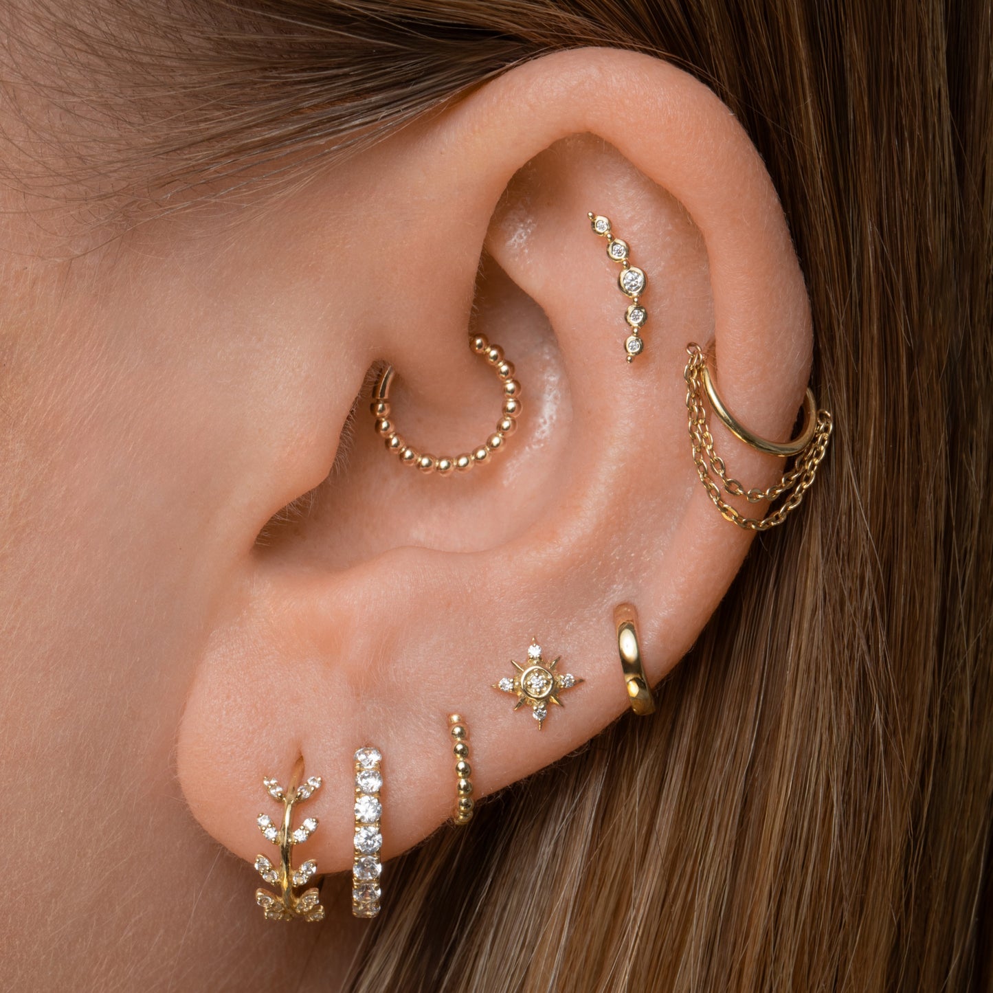 Hayley B Daines X Laura Bond - 9k solid yellow gold 6mm 16g Stevie beaded clicker hoop earring