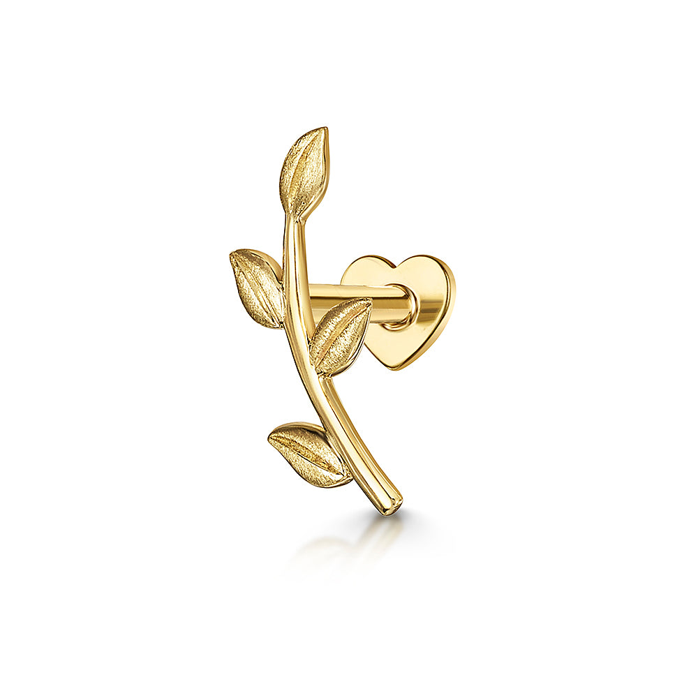 9k solid yellow gold textured vine garland flat back labret stud earring 6mm Cartilage Studs Laura Bond Maria Tash