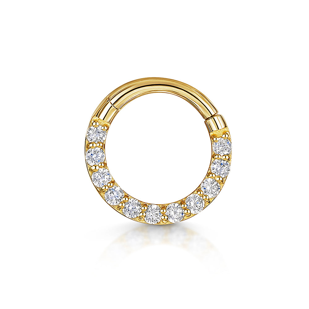 9k solid yellow gold 8mm 16g simple crystal hoop for daith or septum Huggies and Hoops Laura Bond Maria Tash