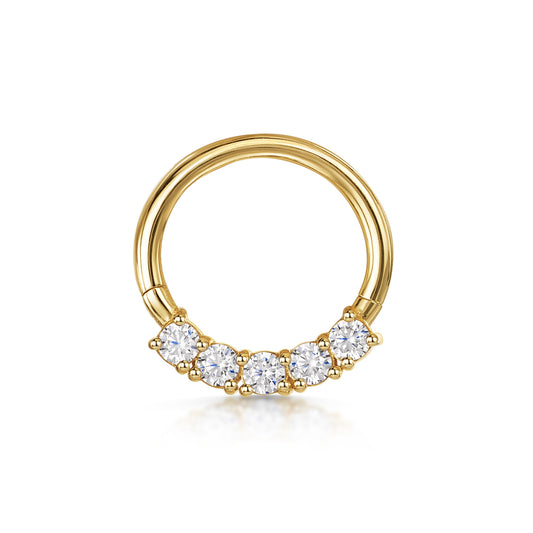 14k solid yellow gold 9mm Estelle crystal pavé hoop for daith or septum Huggies and Hoops Laura Bond Maria Tash