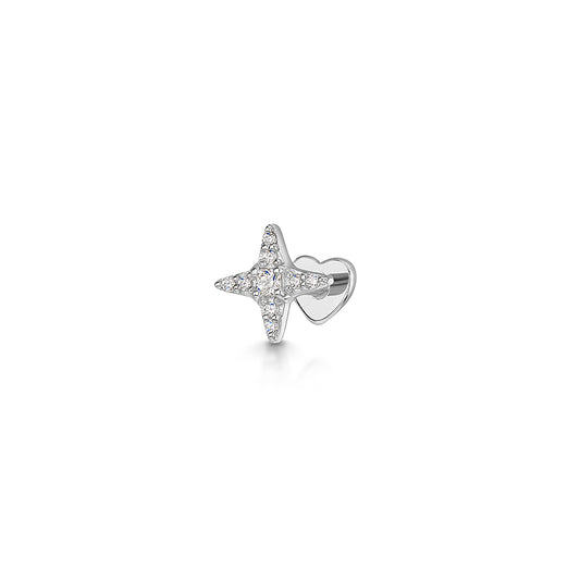 9k solid white gold Natal star flat back labret stud 6mm