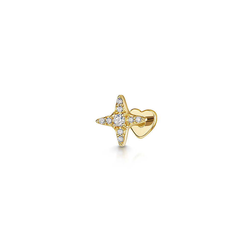 9k solid yellow gold Natal star flat back labret stud 6mm