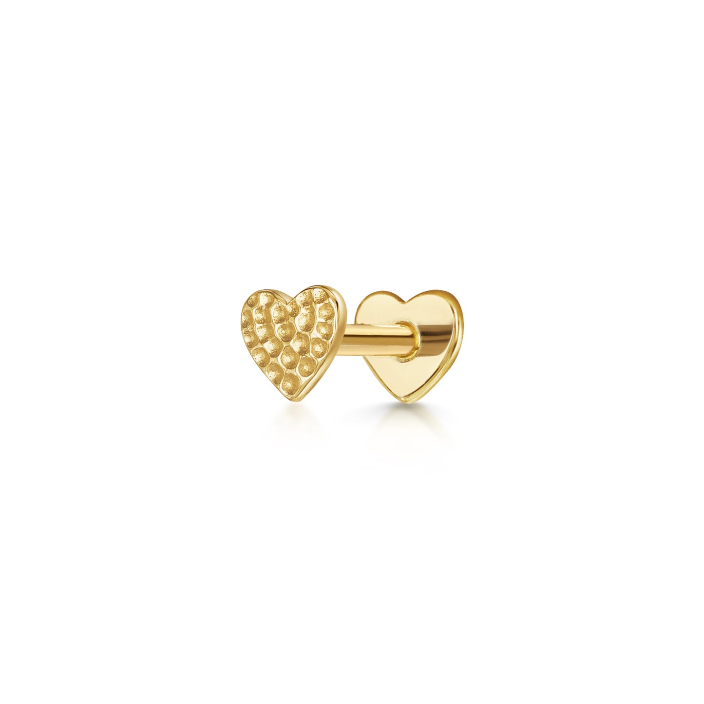 9k solid yellow gold hammered heart flat back labret stud earring 6mm