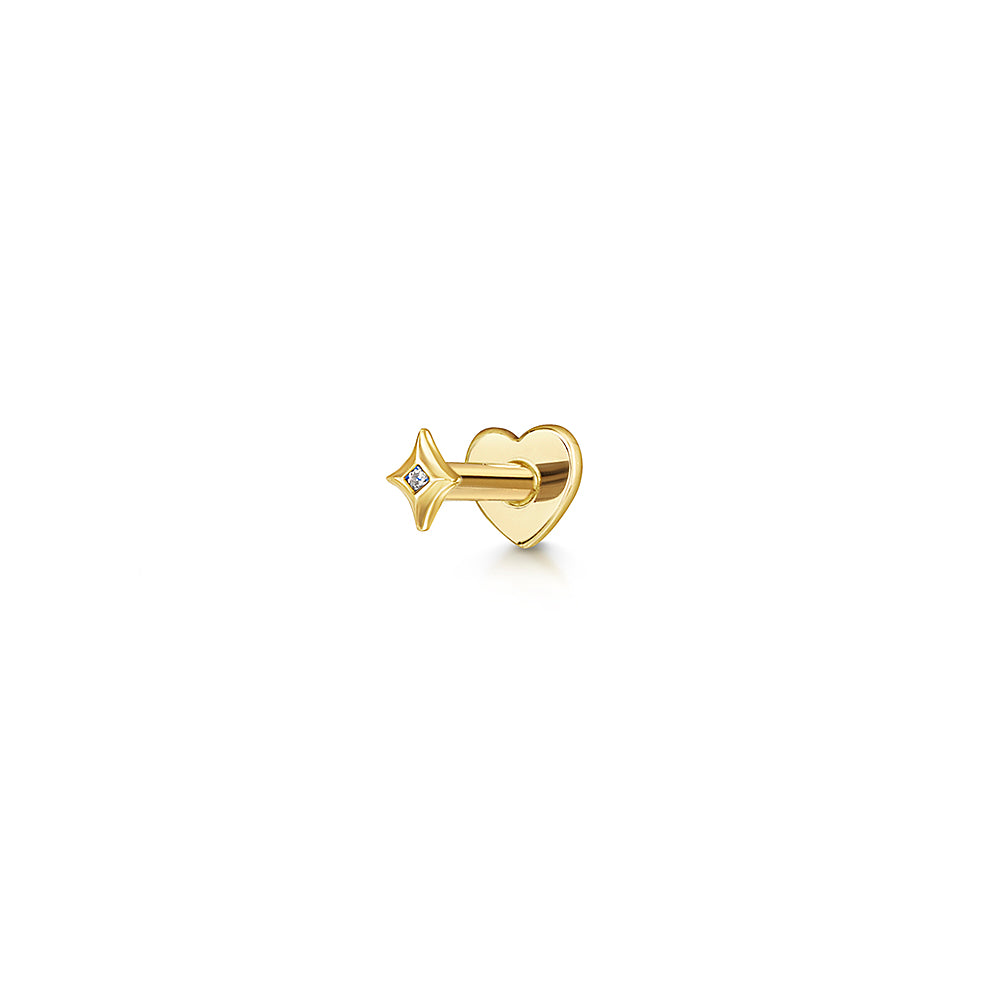 14k solid yellow gold tiny Glow flat back labret stud earring 8mm