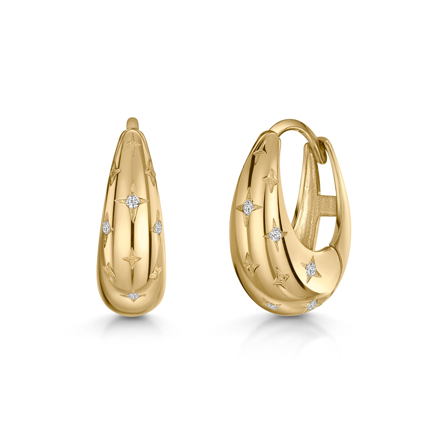 9k solid yellow gold nuit étoilée Domed huggie earring pair