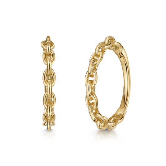 9k solid yellow gold 10mm 18g chain clicker hoop earring pair