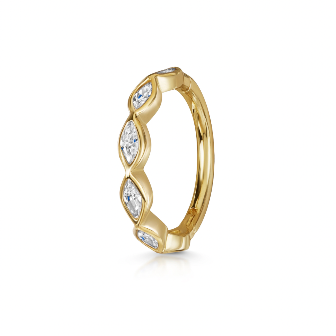 14k solid yellow gold 10mm 16g marquise crystal clicker hoop earring Huggies and Hoops Laura Bond Maria Tash