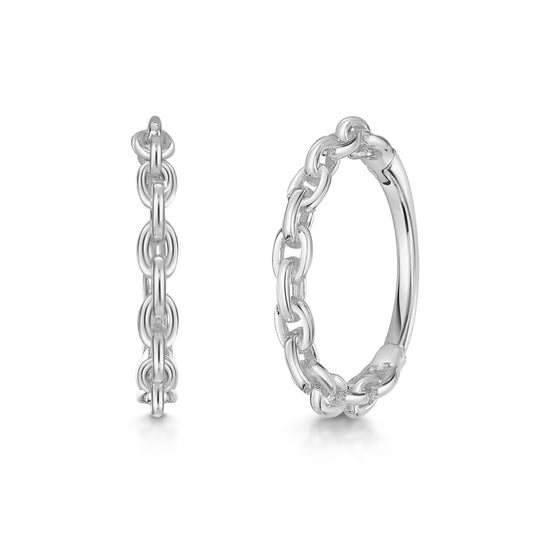 9k solid white gold 10mm 18g chain clicker hoop earring pair