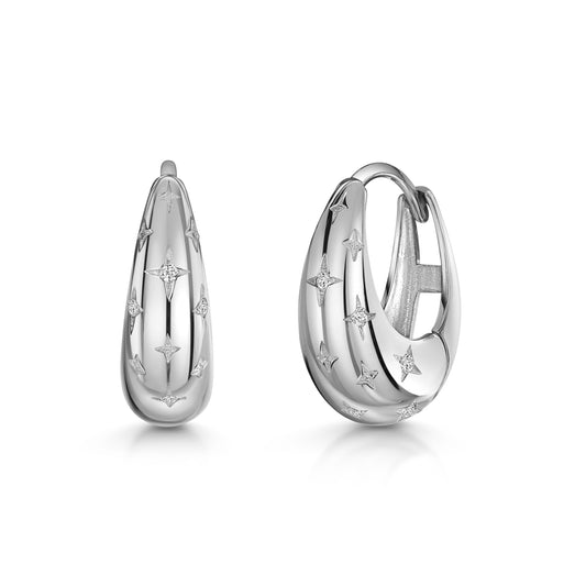 9k solid white gold nuit étoilée Domed huggie earring pair