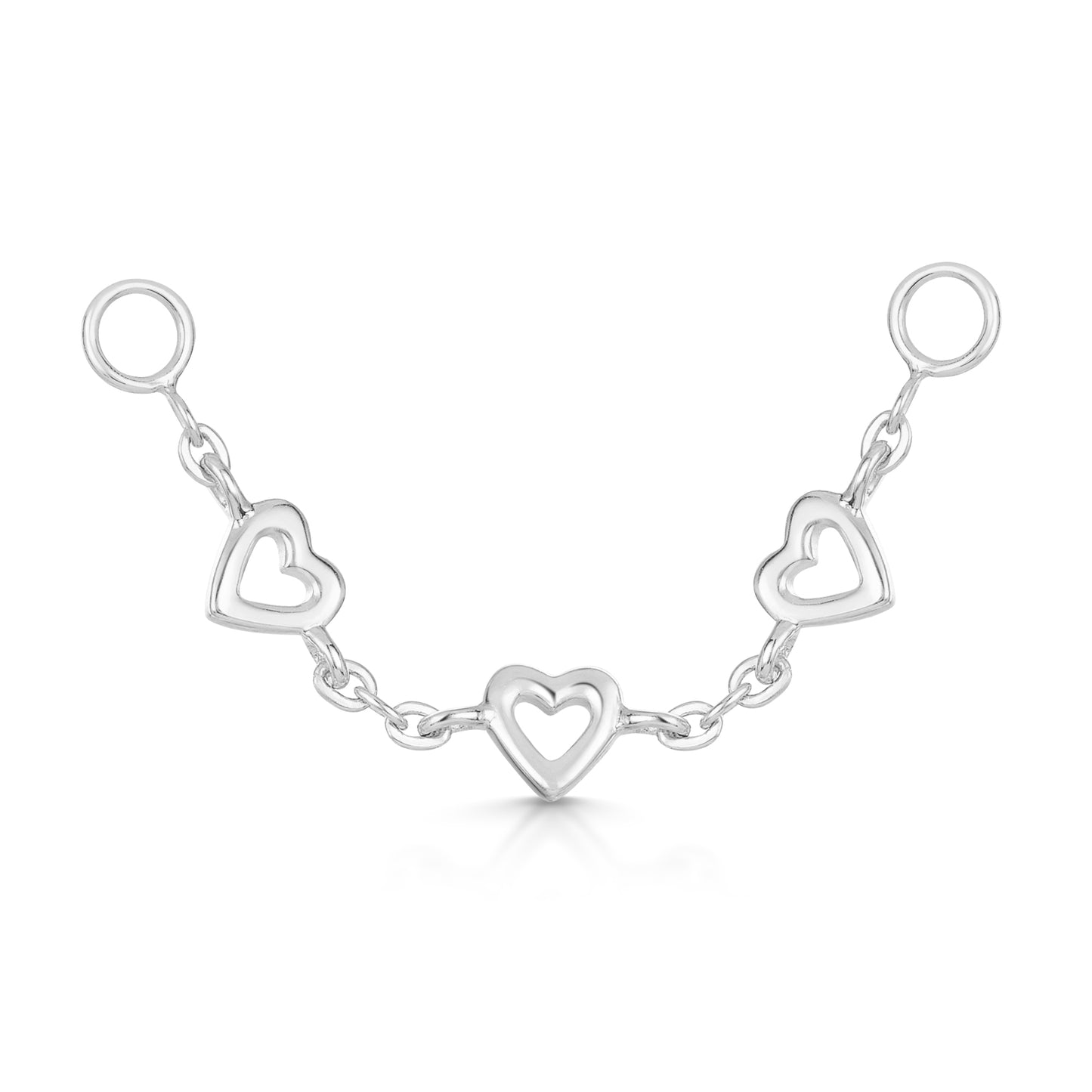 9k solid white gold love heart earring chain