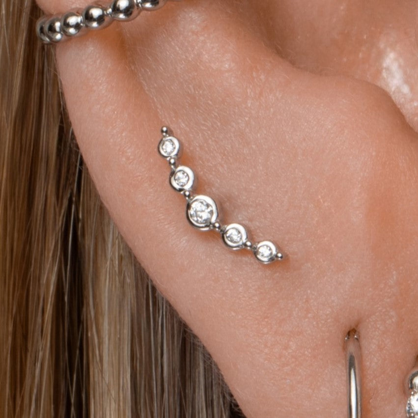 Hayley B Daines X Laura Bond - 9k solid white gold Phases climber flat back labret stud earring 6mm