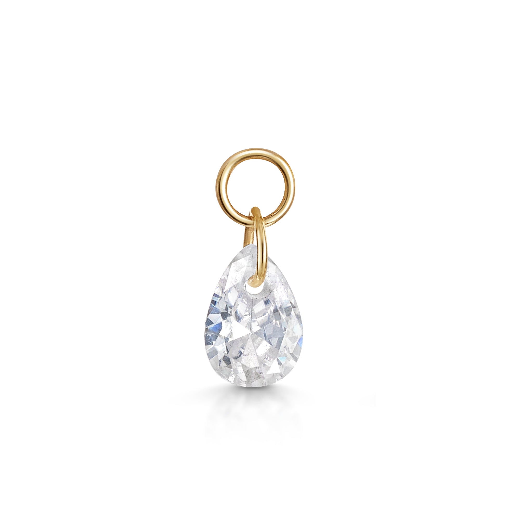 9k solid yellow gold floating tear drop crystal charm – Laura Bond