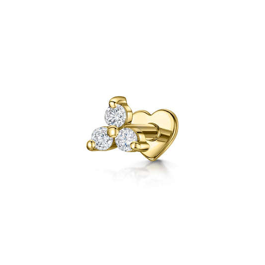 14k solid yellow gold crystal trio flat back labret stud earring 8mm Cartilage Studs Laura Bond Maria Tash