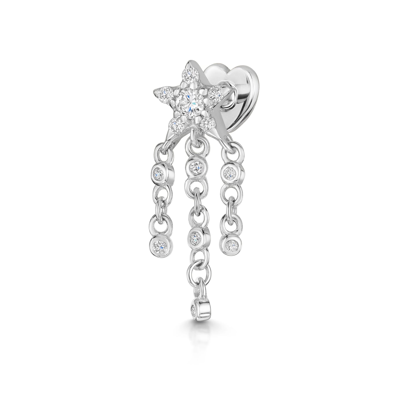 14k solid white gold shooting star flat back labret stud earring 8mm - LAURA BOND jewellery