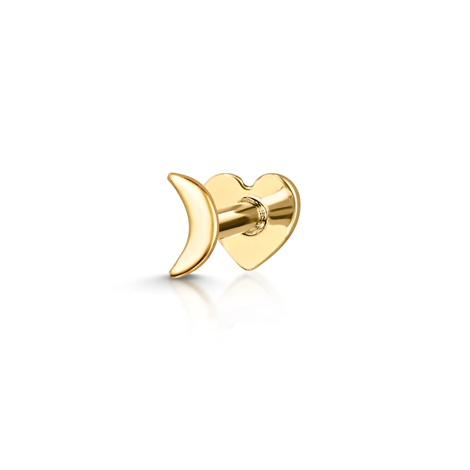 14k solid yellow gold tiny moon flat back labret stud earring 8mm Cartilage Studs Laura Bond Maria Tash