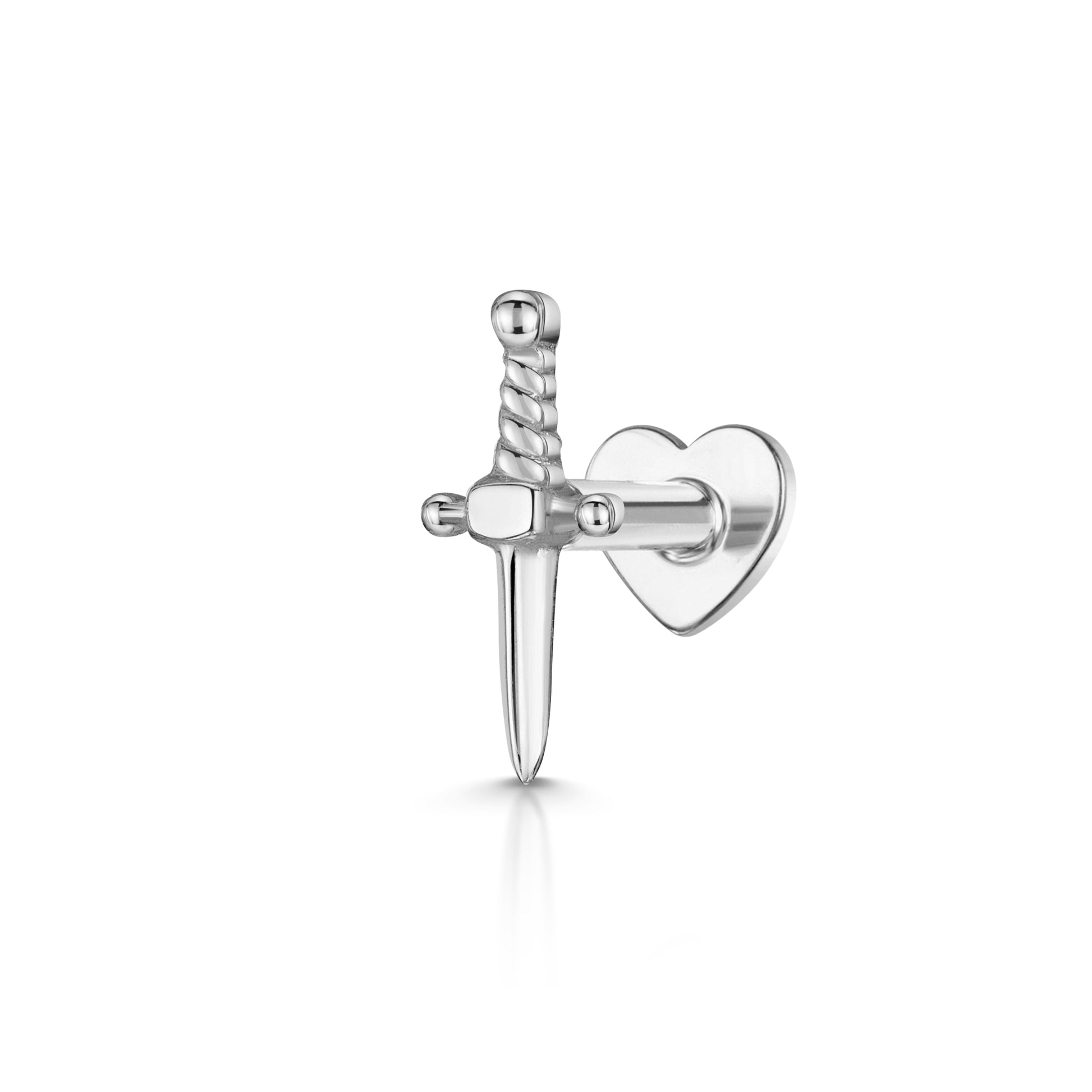 14k solid white gold Juliet dagger flat back labret stud earring 8mm - LAURA BOND jewellery